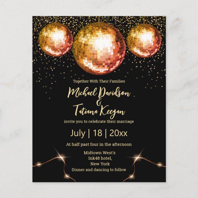 Prospectus 11,4 Cm X 14,2 Cm boules disco rétro flyer faire-part de mariage noi (Devant)