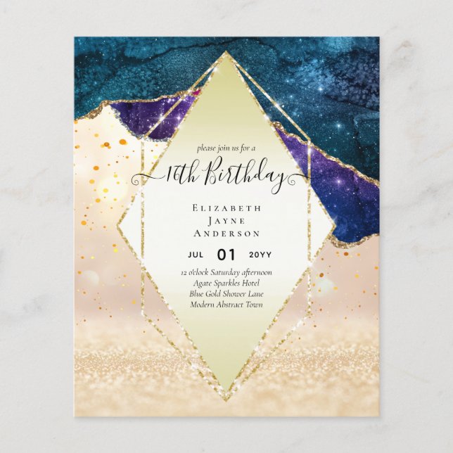 Prospectus 11,4 Cm X 14,2 Cm BUDGET 16e anniversaire Glittery AGATE Sparkle Inv (Devant)