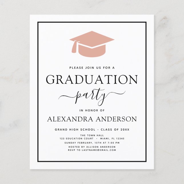 Prospectus 11,4 Cm X 14,2 Cm Budget 2022 Graduation Party Pink White Flyer (Devant)