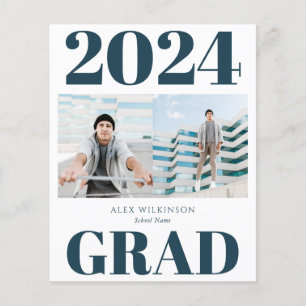 Prospectus 11,4 Cm X 14,2 Cm BUDGET 2023 Bleu moderne Script 2 Photo Invitation