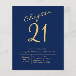 Prospectus 11,4 Cm X 14,2 Cm Budget 21e anniversaire Invitation Blue Gold
