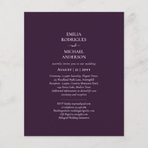 Prospectus 11,4 Cm X 14,2 Cm BUDGET 2en1 Invitation de mariage bilingue prune v