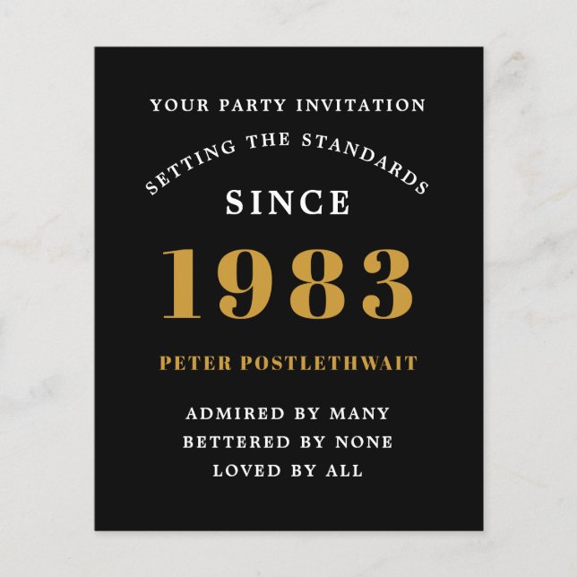 Prospectus 11,4 Cm X 14,2 Cm Budget 40e anniversaire 1983 Invitation Black Gold (Devant)