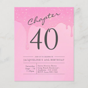 Prospectus 11,4 Cm X 14,2 Cm Budget 40e anniversaire Invitation rose Grey