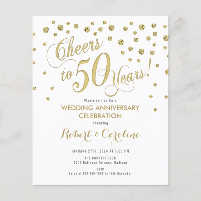 Prospectus 11,4 Cm X 14,2 Cm Budget 50e anniversaire - Gold & White Invitation (Devant)