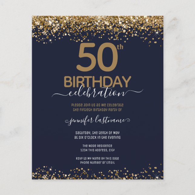 Prospectus 11,4 Cm X 14,2 Cm Budget 50e Parties scintillant d'anniversaire Invi (Devant)