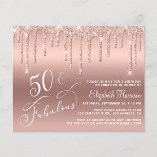 Prospectus 11,4 Cm X 14,2 Cm Budget 50th Birthday Glitter Rose Gold Invitation