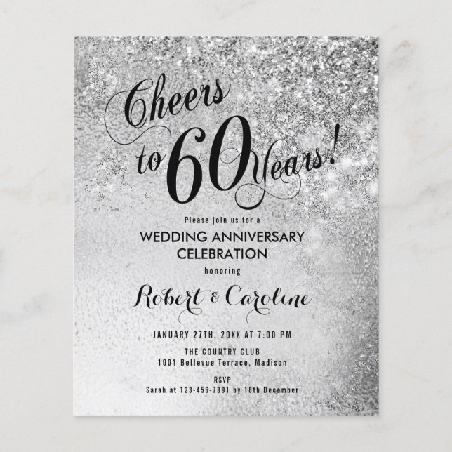 Prospectus 11,4 Cm X 14,2 Cm Budget 60e anniversaire de Mariage Invitation d'ar (Devant)