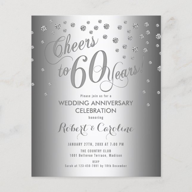 Prospectus 11,4 Cm X 14,2 Cm Budget 60e anniversaire - Invitation blanc argenté (Devant)