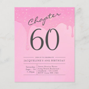 Prospectus 11,4 Cm X 14,2 Cm Budget 60e anniversaire Invitation rose Grey