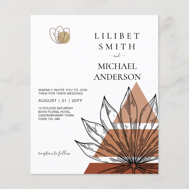 Prospectus 11,4 Cm X 14,2 Cm BUDGET Abstrait Terracotta Pampas Mariage en herbe (Devant)