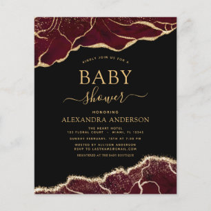 Prospectus 11,4 Cm X 14,2 Cm Budget Agate Bourgogne Baby shower Gold Invitation