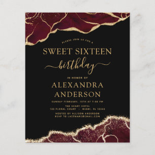 Prospectus 11,4 Cm X 14,2 Cm Budget Agate Sweet 16 Anniversaire Bourgogne Or