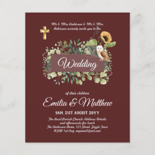 Prospectus 11,4 Cm X 14,2 Cm BUDGET All-in-1 Mariage catholique Floral Owl Feui