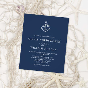 Prospectus 11,4 Cm X 14,2 Cm Budget Ancre nautique Marine Blue Wedding Invitati