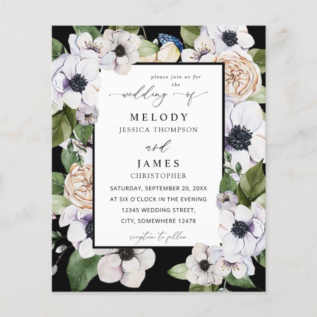 Prospectus 11,4 Cm X 14,2 Cm Budget Anemone Blanc Floral Mariage - Noir (Devant)