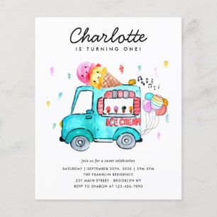 Prospectus 11,4 Cm X 14,2 Cm Budget Aquarelle Camion Balloon Crème de glace Ann
