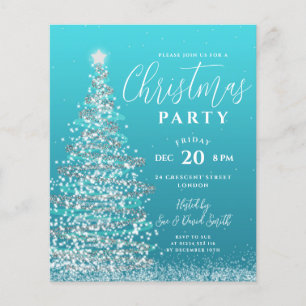 Prospectus 11,4 Cm X 14,2 Cm Budget Arbre de Noël Argent Turquoise Invitation d