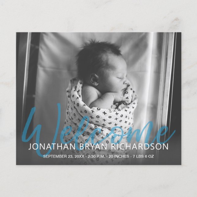 Prospectus 11,4 Cm X 14,2 Cm Budget B&W Blue Mul Photo Birth Annonce Flyer (Devant)
