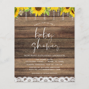 Prospectus 11,4 Cm X 14,2 Cm Budget Baby Shower Rustic Sunflower Invitation