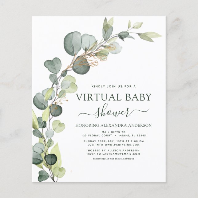 Prospectus 11,4 Cm X 14,2 Cm Budget Baby shower virtuel verdure Eucalyptus (Devant)