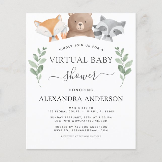 Prospectus 11,4 Cm X 14,2 Cm Budget Baby shower virtuel Woodland Eucalyptus (Devant)