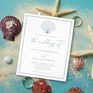 Prospectus 11,4 Cm X 14,2 Cm Budget Beach Seashell Mariage Inviter Dusty Blue