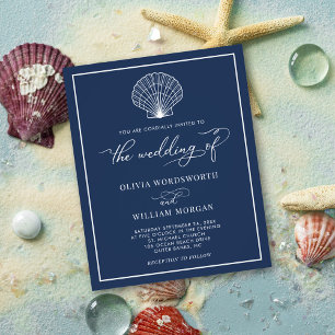 Prospectus 11,4 Cm X 14,2 Cm Budget Beach Seashell Mariage Inviter Marine Blue