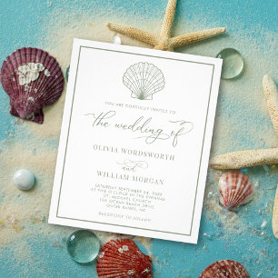 Prospectus 11,4 Cm X 14,2 Cm Budget Beach Shell Faire-part de mariage Sage Gree