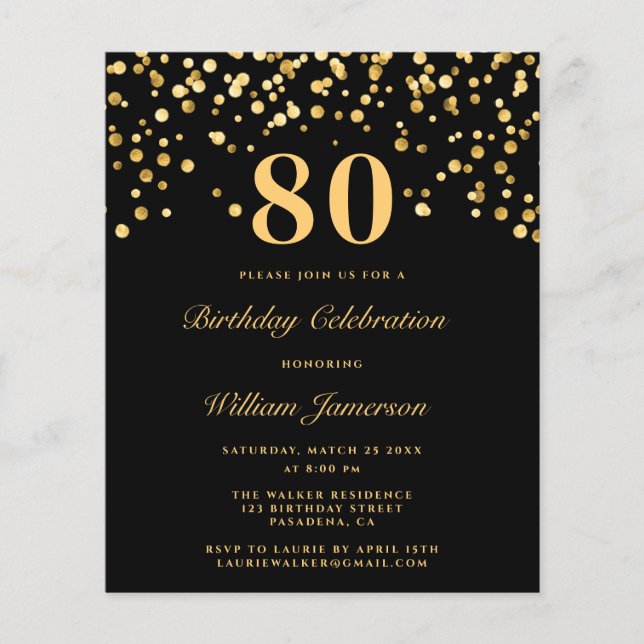 Prospectus 11,4 Cm X 14,2 Cm Budget Black Gold Confetti 80E Anniversaire (Devant)