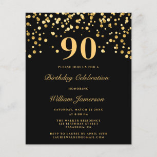 Prospectus 11,4 Cm X 14,2 Cm Budget Black Gold Confetti 90E Anniversaire