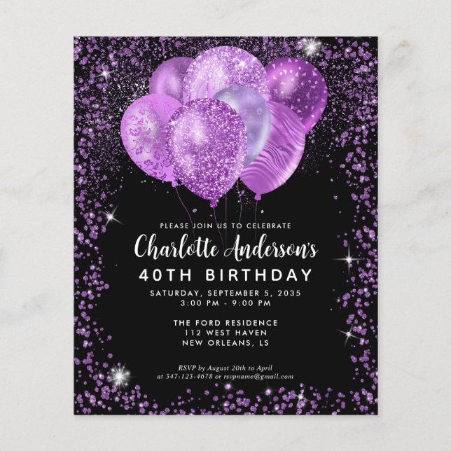 Prospectus 11,4 Cm X 14,2 Cm Budget Black Purple Glam Parties scintillant Ballo (Devant)