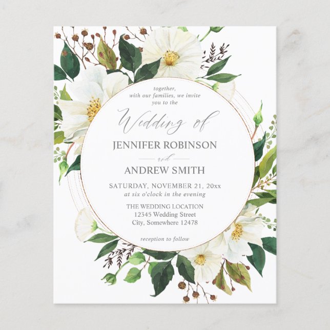 Prospectus 11,4 Cm X 14,2 Cm Budget Blanc Floral & Verdure 1 Mariage Flyer (Devant)