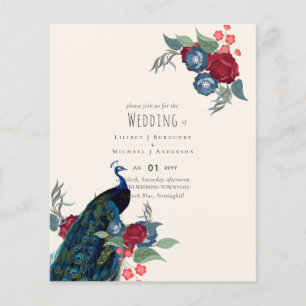 Prospectus 11,4 Cm X 14,2 Cm BUDGET  Bleu Paon Bourgogne Mariage d'Hiver Automn