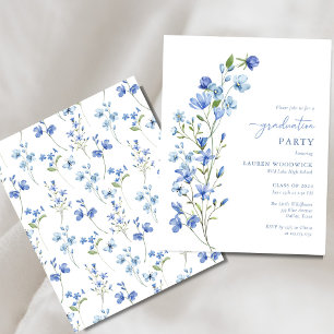 Prospectus 11,4 Cm X 14,2 Cm Budget Blue Floral Girl Graduation Party Invitatio