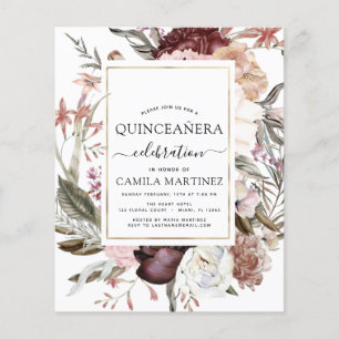 Prospectus 11,4 Cm X 14,2 Cm Budget Boho Bourgogne Quinceañera Invitation