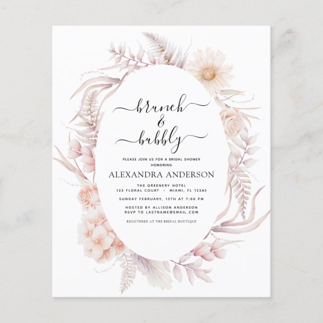 Prospectus 11,4 Cm X 14,2 Cm Budget Boho Brunch et Fête des mariées Bubbly (Devant)