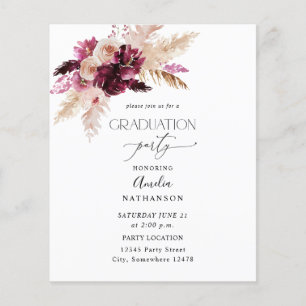 Prospectus 11,4 Cm X 14,2 Cm Budget Boho Burgundy & Pink Floral Graduation Part