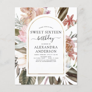 Prospectus 11,4 Cm X 14,2 Cm Budget Boho Burgundy Sweet 16 Anniversaire Invitat