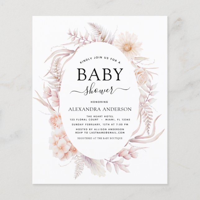 Prospectus 11,4 Cm X 14,2 Cm Budget Boho Chic Dusty Baby shower du désert rose (Devant)