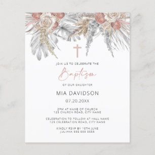 Prospectus 11,4 Cm X 14,2 Cm Budget Boho Palm Pink Pampas Baptism Invite Flyer