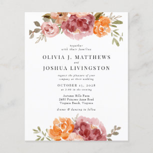 Prospectus 11,4 Cm X 14,2 Cm Budget Boho Rustic Floral Faire-part de mariage