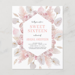 Prospectus 11,4 Cm X 14,2 Cm Budget Boho Sweet sixteen Moderne Blush Invitation