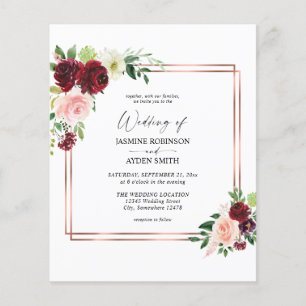 Prospectus 11,4 Cm X 14,2 Cm Budget Bourgogne & Blush Pink 4 Floral Mariage or