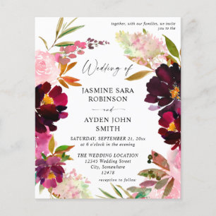 Prospectus 11,4 Cm X 14,2 Cm Budget Bourgogne & Dusty rose Floral 5 Mariage V2
