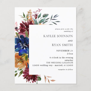 Prospectus 11,4 Cm X 14,2 Cm Budget Bourgogne & Marine Floral Automnal Mariage 