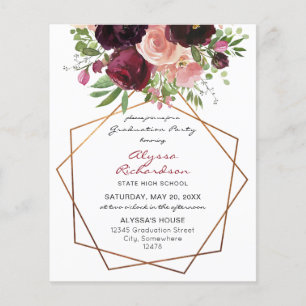 Prospectus 11,4 Cm X 14,2 Cm Budget Bourgogne & Pink Floral Fr Graduation Party