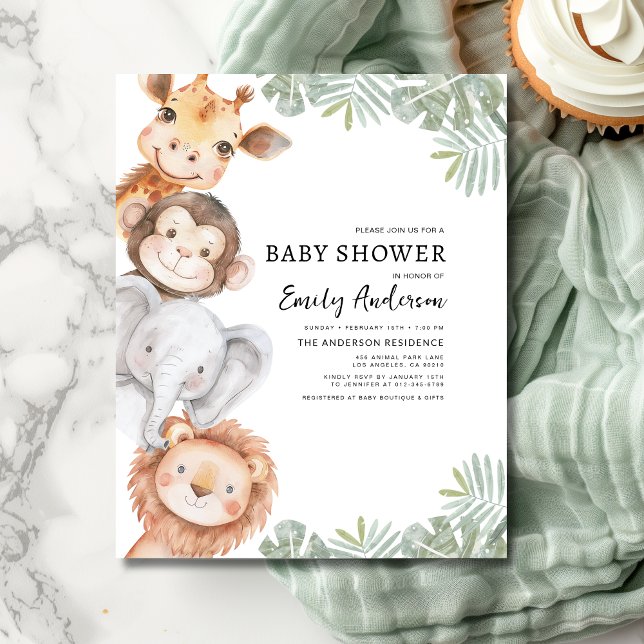 Prospectus 11,4 Cm X 14,2 Cm Budget Boys Safari Animaux Baby shower Invitation (Créateur téléchargé)