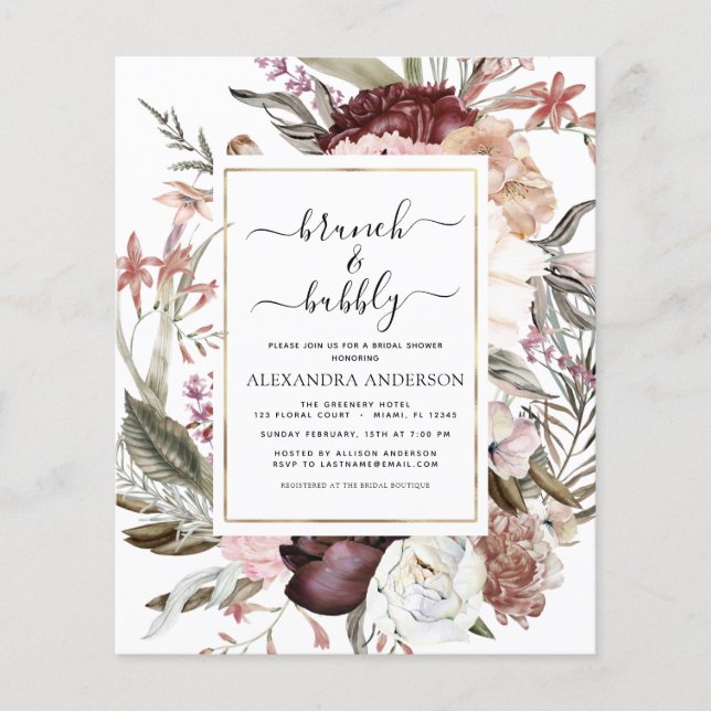 Prospectus 11,4 Cm X 14,2 Cm Budget Brunch & Bubbly Boho Fête des mariées Bourg (Devant)