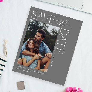 Prospectus 11,4 Cm X 14,2 Cm Budget Chic Design Photo Enregistrer la date 2 Gri